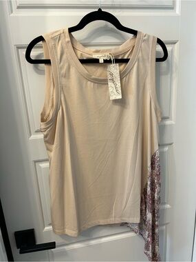 Mystree Asymmetric Tank Top - Beige with floral side tale